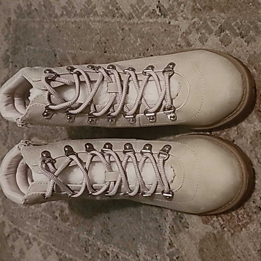65. Style & Co Cream Lace Up Boots with Minimalist Design